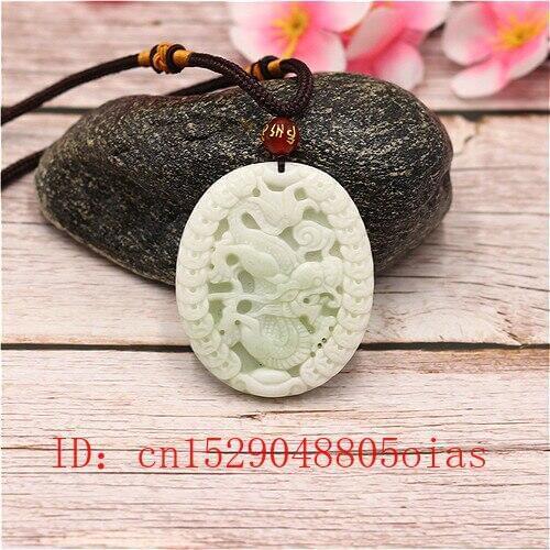 Natural White Chinese Jade Dragon Pendant Yuanbao Necklace Charm Jewellery Fashion Accessories Carved Amulet Gifts for Women