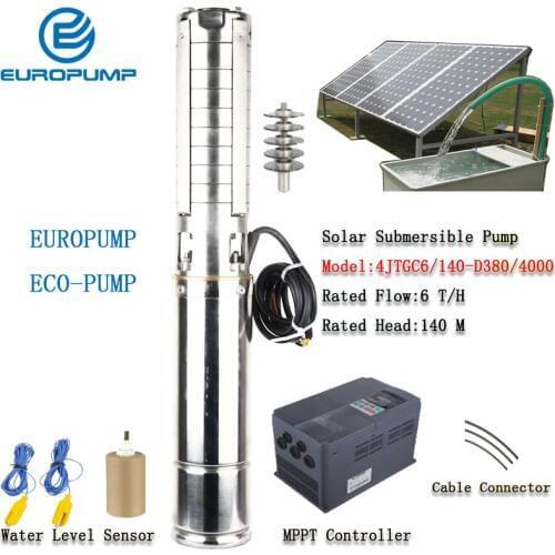 EUROPUMP 4Inch outlet 1.25" Solar Submersible Pumps High Speed Solar Water Pump with MPPT controller MODEL(4EPGC6/140-D380/4000)