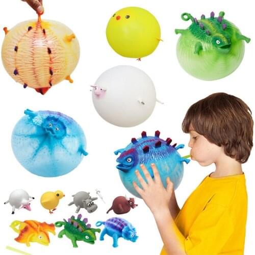 Hot Funny Novelty Blowing Animal Shaped Squeeze Inflatable Anti-Stress Practical Jokes Gag Party Favors Ball Toy For Children
