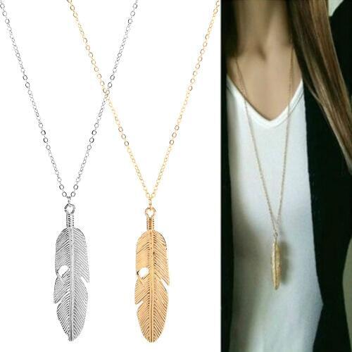 Simple Classic pendant Necklace Feather Necklace Long Sweater Chain Statement Jewelry choker Necklace for Women leaf Chocker