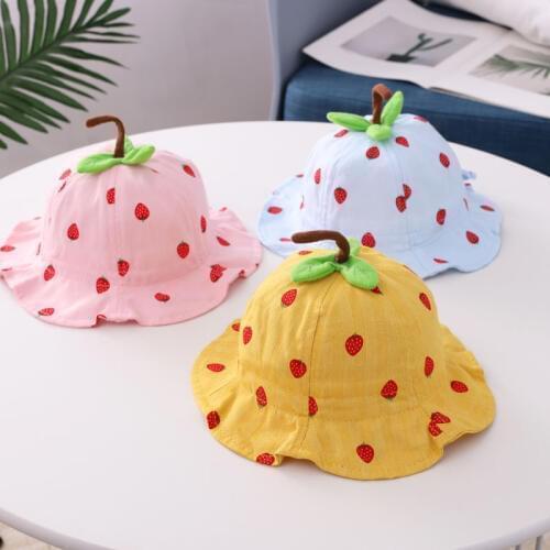 Cute Summer lovely strawberry Baby Bucket Hat outdoor child round Caps boy Girl Sun Hat for kids 6 months--3 years gift