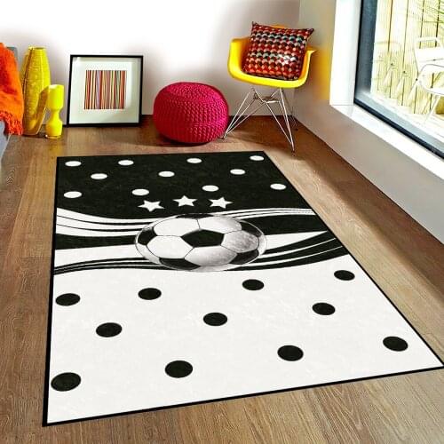 Siyah Beyaz Çocuk Odası Halısı futbol futbol topu halı saha spor yıldız siyah beyaz halı