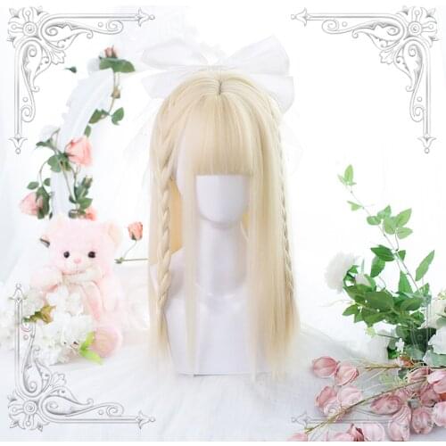 Blond Pale Gold Lolita Wig Women Long Straight Synthetic Hair Fringe Bangs Adult Chic Girls Cosplay Daily Wear Beige Wig
