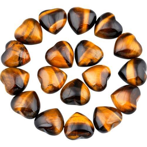 TUMBEELLUWA 1Lot (10Pc) Tigers Eye Stone Heart Palm Stone Worry Stone Healing Reiki Balancing 0.5 inches