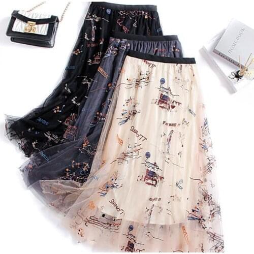 Winter Embroidery Mesh Skirt Women New High Waist Spring Multi-layer A-line Skirt Sweet Super Fairy Skirts Woman
