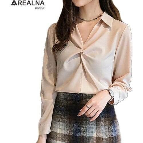2020 autumn Women Blouse Korean office Long Sleeve Womens Tops And Blouses Vintage Folds Shirts Blusas Roupa Feminina Tops