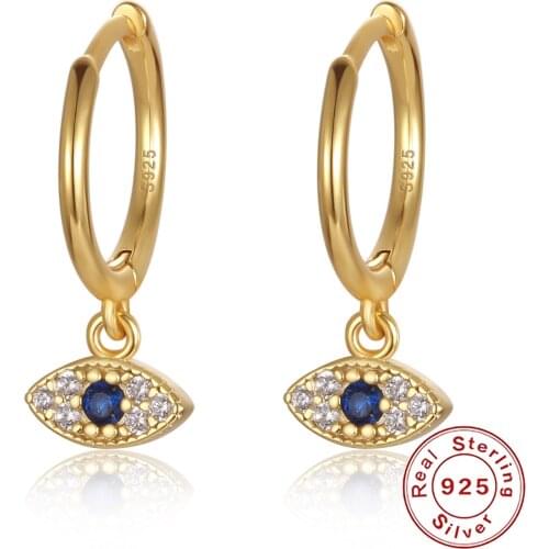 Genuine 100% 925 Sterling Silver Jewelry Mini Blue Zircon Evil Eyes Earring Pendant Small Stud Earrings for Women Femme