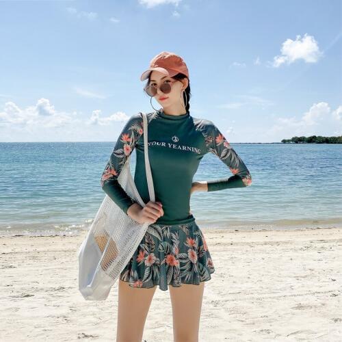 Swimsuit Bathing Suits Women Swiming Suit For Surfing Long Sleeve New Split Skirt Sports Covering Swimming Solid Polyester
