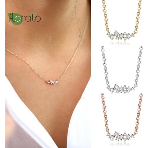 925 Sterling Silver Zircon Necklace Geometric Round CZ Crystal Cluster Necklace Simple Fashion Party Jewelry