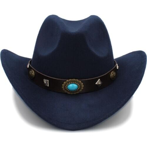 100% Wool Western Cowboy Hat for Women Winter Autumn Jazz Equestrian Sombrero Hombre Steampunk Fedora Cap Size 56-58cme
