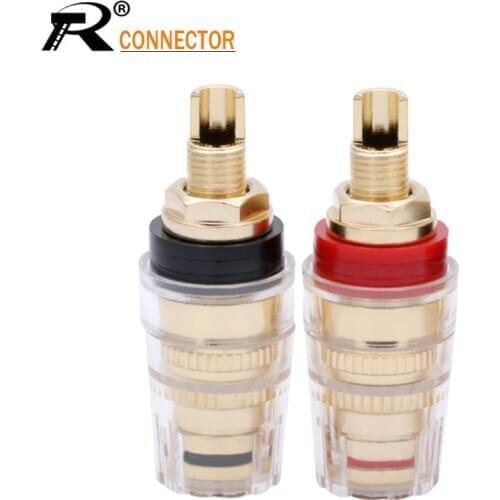 2PCS/1pair Brass Gold Plated 4MM Binding Post Terminals Binding Banana Plug Connector for Speaker Amplifier Red+Black Color