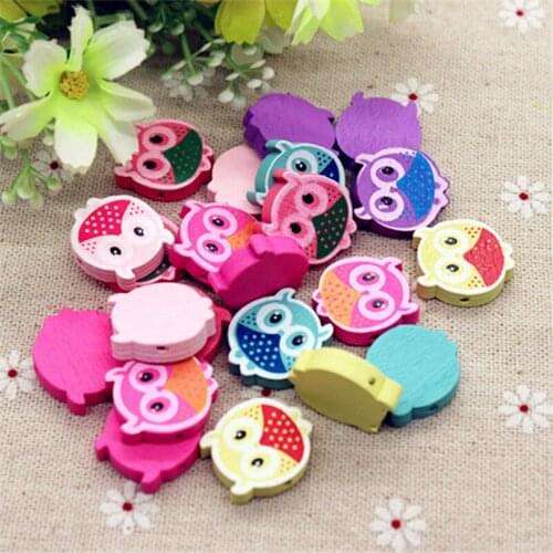 50pcs Mix Colors New Design Cute Cartoon Owl Wooden Beads Flatback DIY Handmade Sewing/Scrapbooking Craft,20*18mm