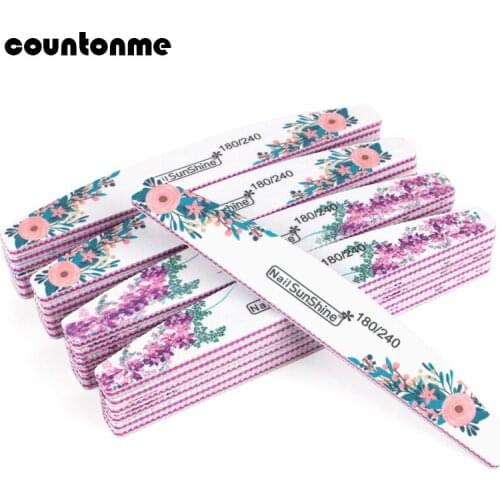 50Pcs Double Side White Nail Buffer Files 180/240 Sanding Block Flower Image Professional Manicure Pedicure Tools Nail File
