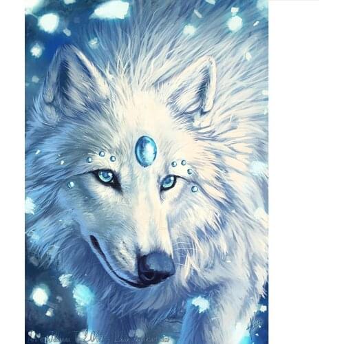 5D DIY Diamond Painting Cartoon Animals White Wolf Cross Stitch Kit Full Square Drill Diamond Mosaic Rhinestone Home Decoration
