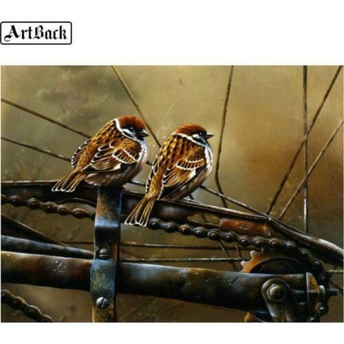 Sparrow diy 5d diamond painting bird rust bicycle full square crystal mosaic animal home decoration painting
