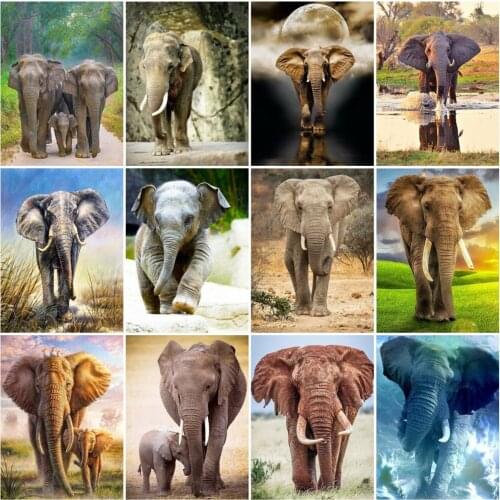Huacan 5D Diy Diamond Painting Elephant Embroidery Animal Cross Stitch Kits Home Decoration Wall Stickers