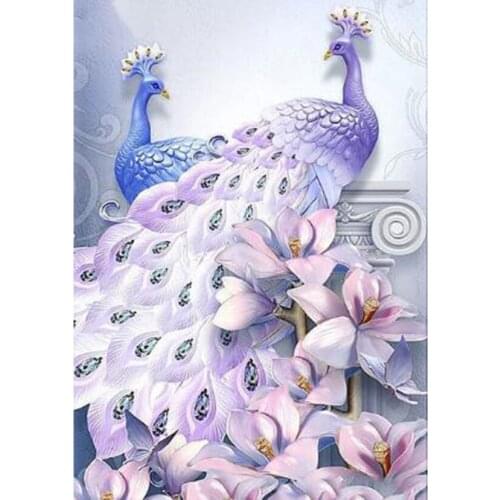 5D DIY Diamond Painting Animal Picture White Peacock Picture Square/Round Diamond Cross Stitch Decoration Artwork WG3044