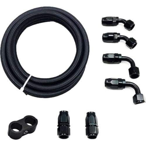 Auto Car Black Universal Braided Fuel Line Hose Rubber Hose with AN6 Hose Fitting Kit