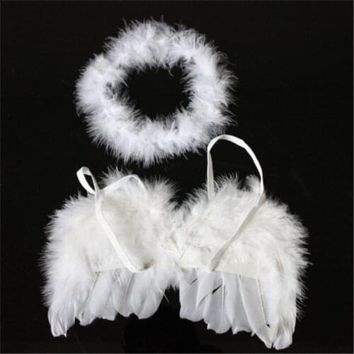White Fashion Newborn Baby Full Moon Angel Feather Wings Photo Props Cupid Set Party Supplies