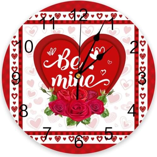ValentineS Day Love Rose Red White Wall Clock Round Style Fashion Modern Design Wall Clock Home Living Room Bedroom Decoration
