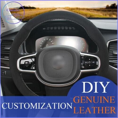 For Volvo XC90 2015 car black artificial leather hand-sewn steering wheel cover anti-slip design all season