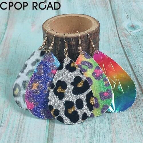 Cpop Glitter Water Drop Earrings Personality Fashion PU Leather Statement Earrings Women Party Jewelry Accessories Gift Hot Sale