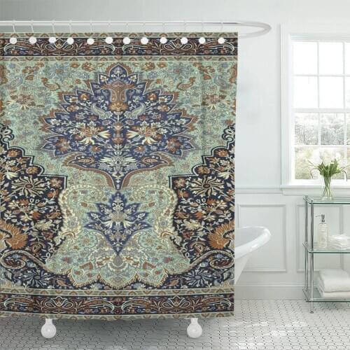 Colorful Abstract Traditional Indian Carpet Persian Ethnic Ancient Antique Shower Curtain Waterproof Fabric 72 x 78 Inches Set