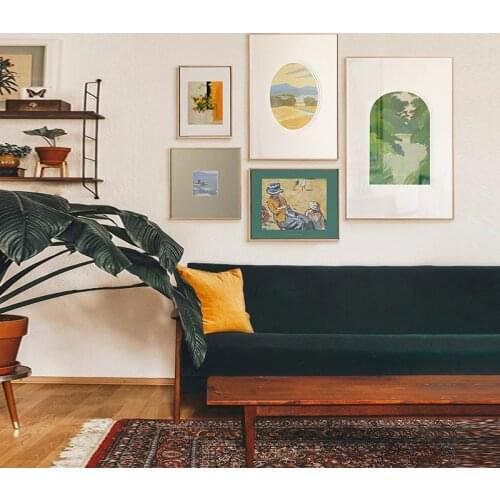 Nordic literature and art RETRO Morandi color flower beauty five couplet decorative painting living room picture canvas printing