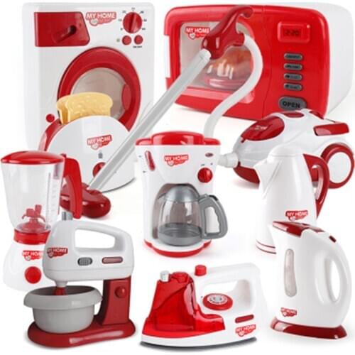 Children Household Appliances Pretend Play Kitchen Toys Coffee Machine Toaster Blender Vacuum Cleaner Cooker Toys Kids Xmas Gift