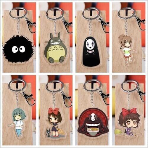 10 pcs/lot Anime Spirited Away Acrylic Keychain Toy Figure ogino chihiro No Face man Bag Pendant Double sided Key Ring Gifts