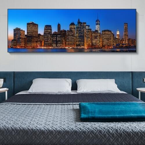 New York City Night Skyline Landscape Paintings Print on Canvas Art Posters and Prints Manhattan View Art Pictures Home Decor