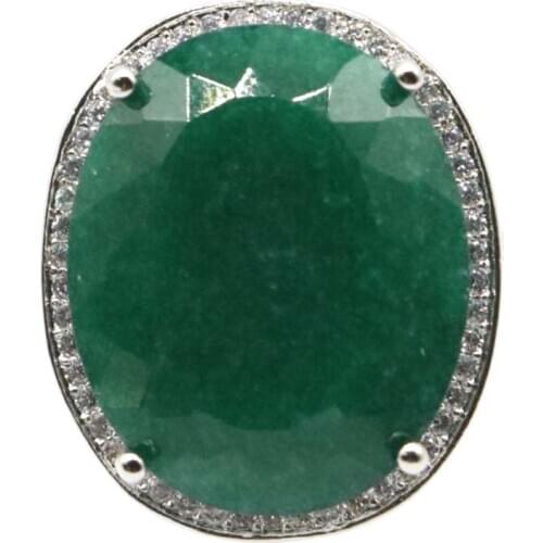 25x21mm SheCrown Anniversary 22x18mm Real Green Emerald White Zircon Womaen Jewelry 925 Sterling Silver Rings