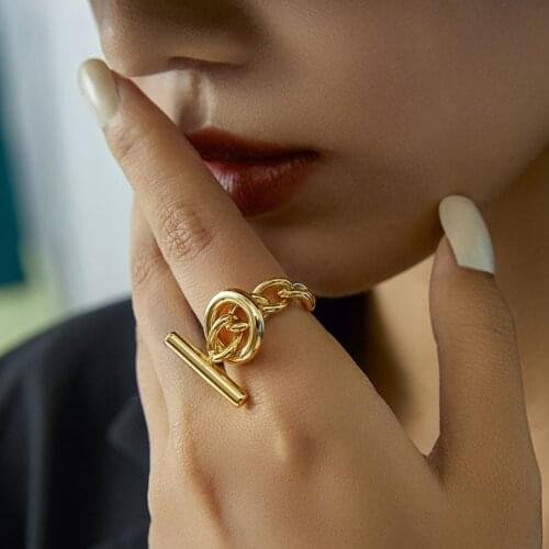 Exaggerated Personality Design OT Buckle Finger Rings Women Gold Silver Color Chain Ring Jewelry Girls Gift