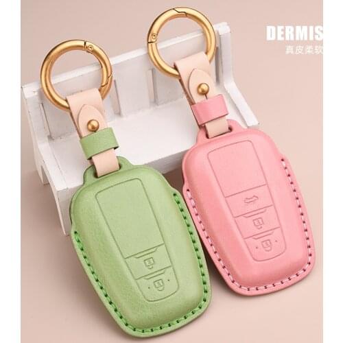 Leather Car key cover 2 3 Button keyless Case For Toyota Camry CHR CH-R Prius Corolla RAV4 Prado 2017 2018 2019 keychain House