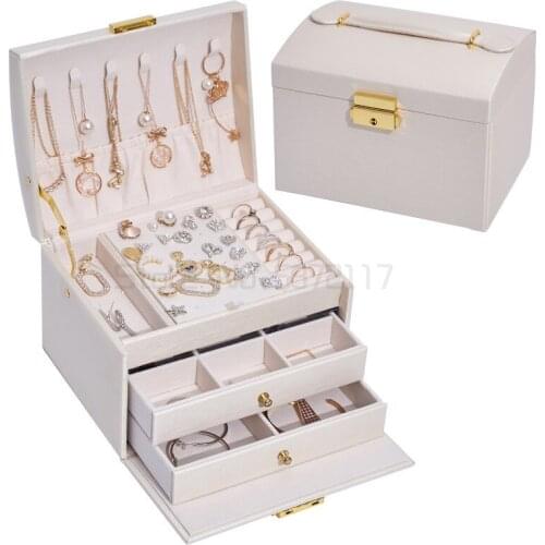 Leather drawer jewelry box creative earrings jewelry storage box belt lock jewelry box