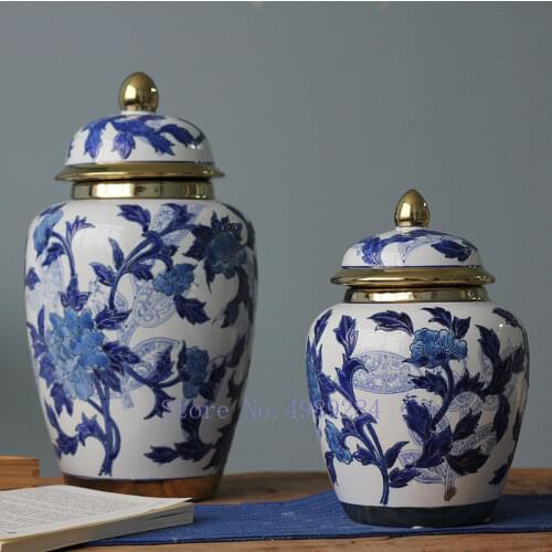 Creative Ceramics Chinese Retro Storage Tank Vase with Cover Crafts Decoration Tea Jar Candy Storage Jar Modern Home Decoration