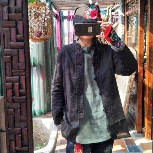 Women Loose Cotton Linen Jackets Retro Ladies Autumn Vintage Outwear Coat Female Solid Color Overcoat Spring Coat 2018