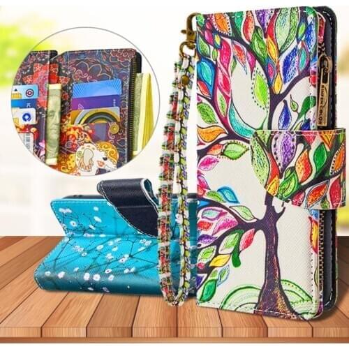 For Huawei Nova 6 Se 6.4 inch Fashion Painted Pattern Leather Case Lanyard Zipper Bag Wallet Card Holder Stand Flip Phone Cover