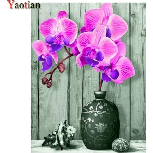 5D DIY Diamond Painting Orchid And Vase Full Square Drill Diamond Embroidery Mosaic Zen Flower Rhinestones Pictures Crafts Kit