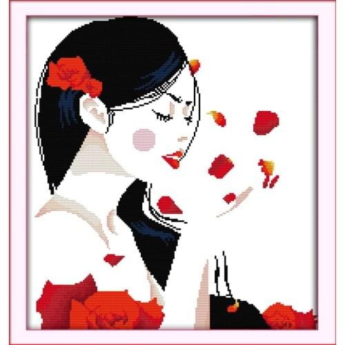 Beauty with flower cross stitch kit people 18ct 14ct 11ct count print canvas stitches embroidery DIY handmade needlework