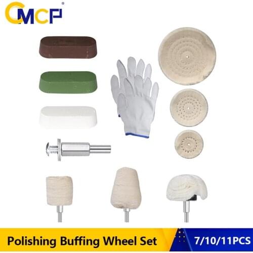 CMCP Polishing Buffing Wheel Set 7/10/11pcs Cotton Jewelry Mirror Polishing Wheel 6.35mm Shank Polishing Tool Set Abrasive Tools