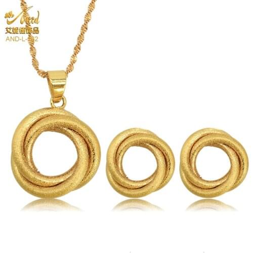 Woman 2 Pieces Ethiopian Jewellery Bridal Jewelry Sets Necklace And Earrings Set For Women Dubai Luxury Gold Wedding Jewelries