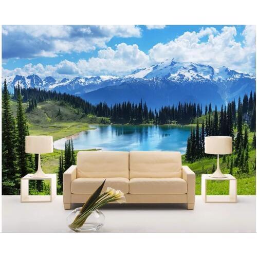 Custom mural 3d photo wallpaper Blue sky white clouds snow mountain lakeside grassland decor living room wallpaper for wall 3 d