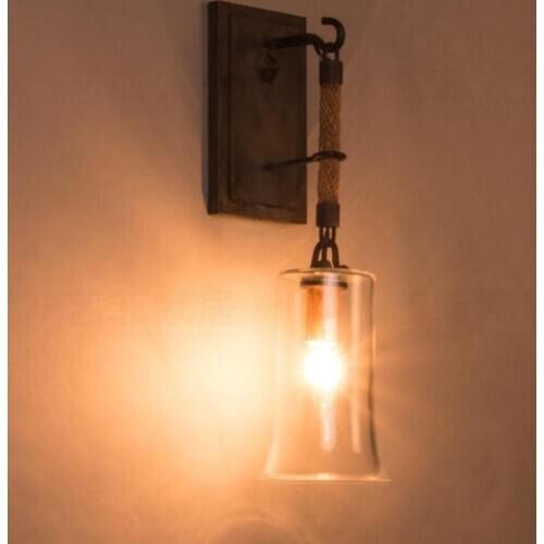 Porch metal Cafe lighting Retro Rope wall Lamp glass lampshade Led Vintage Glass Wall Lamps Corridor Outdoor Sconce Wall Lights