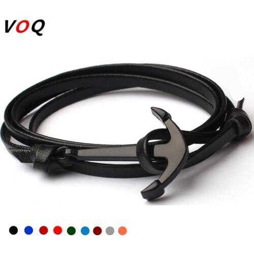 New Arrival Retro 70cm Leather Bracelet Men Jewelry Black Anchor Bracelet Women Best Gift