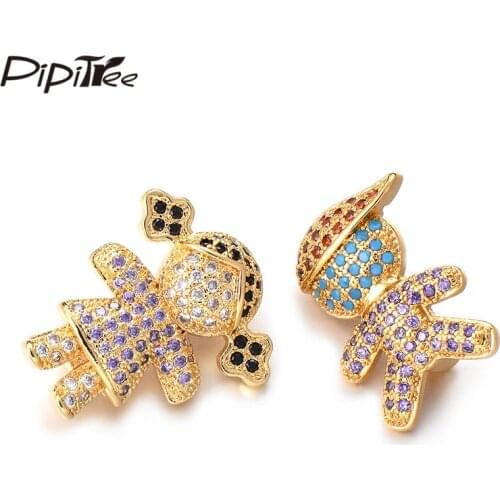 Pipitree New Multi CZ Zircon Boy Girl DIY Charm Beads fit Bracelet Necklace Boys and Girls Family Charms Jewelry Making