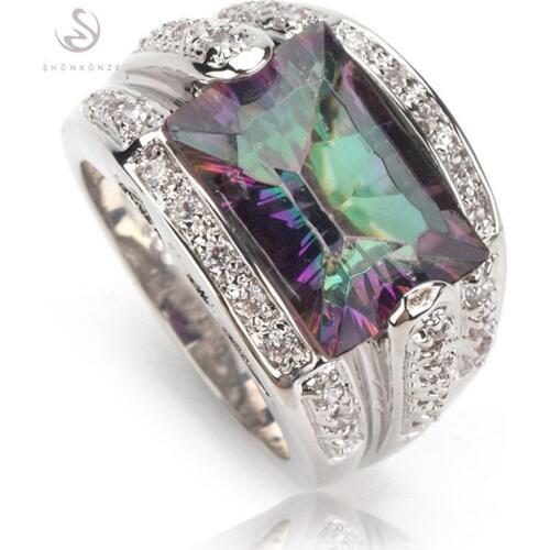 Fleure Esme wedding rings for men and women Rainbow Red Purple Cubic Zirconia Hiphop Rhodium Plated R452 R455 R704 Size 6 7 8 9