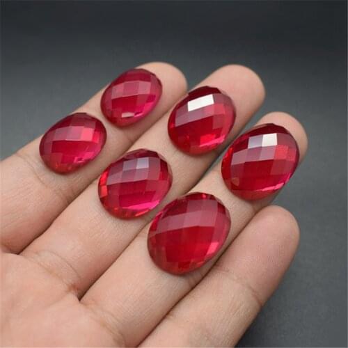 Joanlyn Ruby Oval Cabochon Faceted Surface Egg Shape Ruby Cabochon Flat Back 3 Sizes to Choose C20R