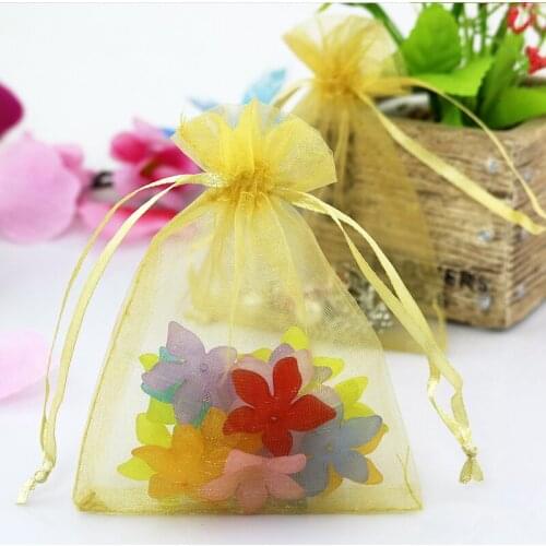 Wholesale 500pcs/lot 5x7cm Mini Gold Organza Bag Charms Earrings Display Jewelry Packaging Bags Favor Drawstring Pouch Gift Bag