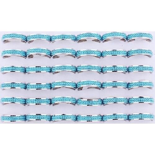 Wholesale Bulk Lots 25Pcs Sky Blue 2Row CZ Inlay Wedding Stainless Steel Ring Wedding Bridal Valentine Fashion Jewelry 17-21MM